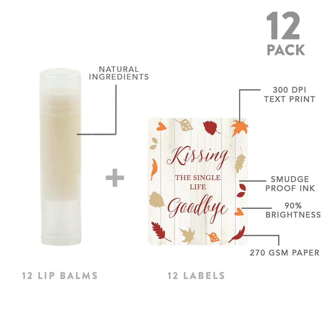 Andaz Press Bridal Shower Bachelorette Party Lip Balm Party Favors, Fallin' In Love Autumn Fall Leaves, Kissing The Single Life Goodbye, Bridesmaid Beauty & Personal Care Andaz Press