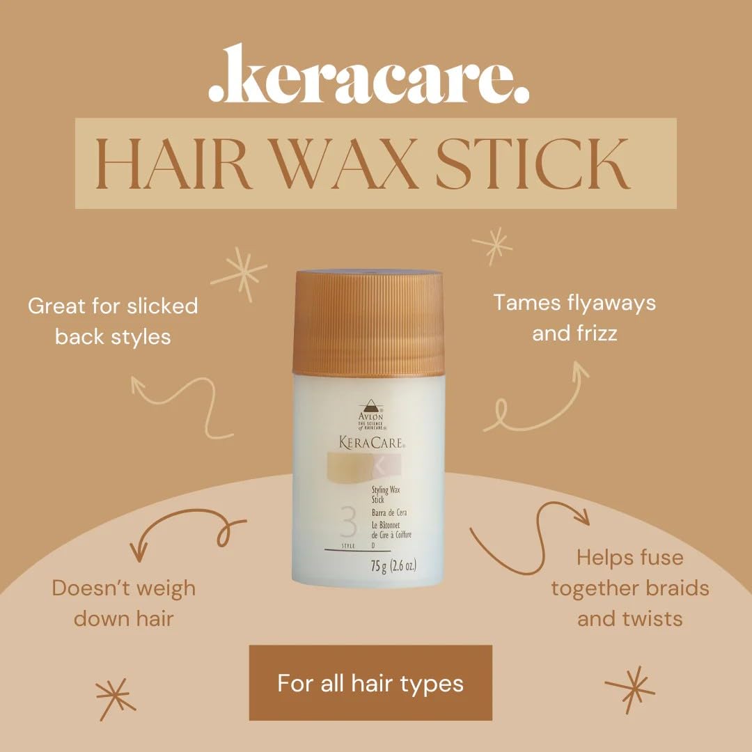KeraCare Hair Wax Stick 2.6oz - Slicked Back Hair, Buns & Ponytails - Professional Frizz, Flyaway, & Edge Control - Castor Seed Oil - For All Hair