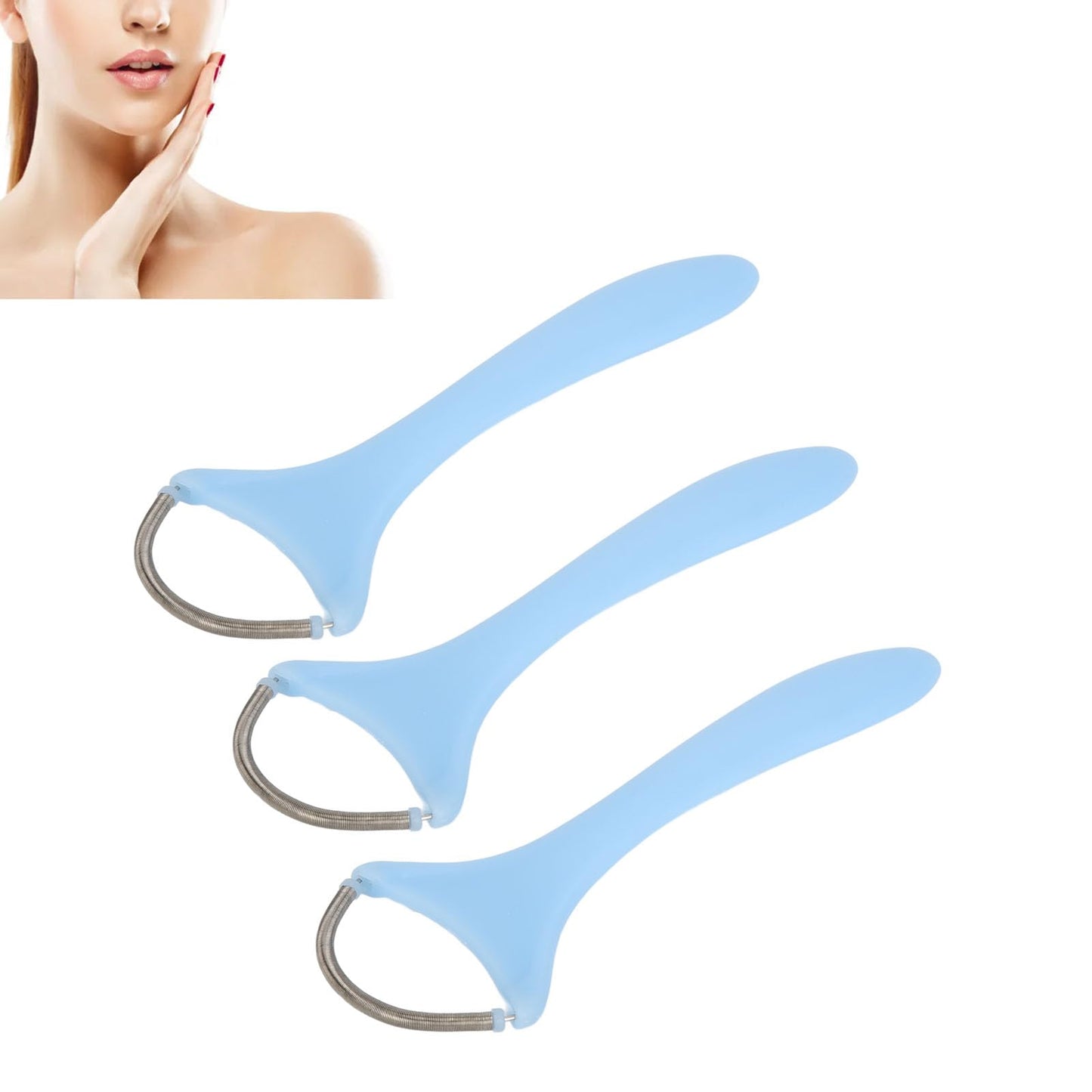 Threading Epilator, 3pcs Spring Hair Remover for Women Long Handle Stainless Steel Gentle Spring Threading Epilator Coil for Chin Cheek Mustache Upper Beauty and Personal Care ZJchao