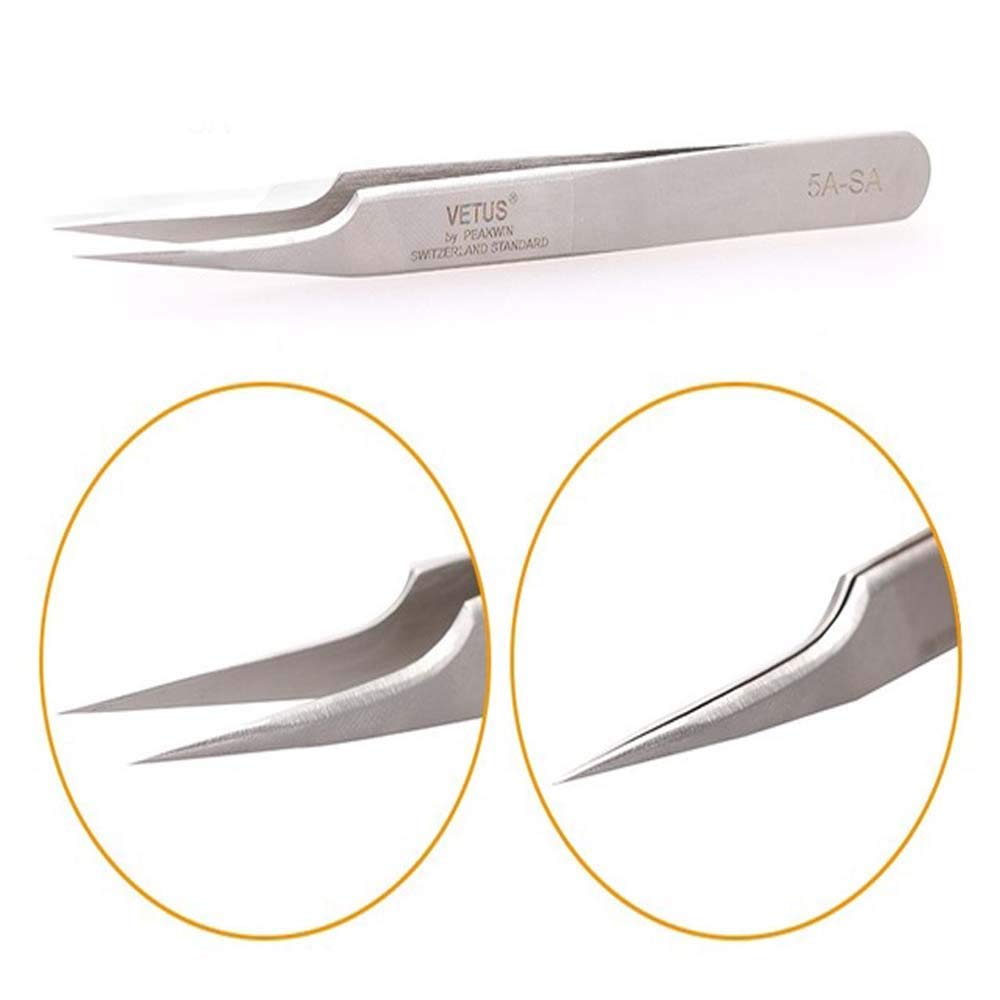 Vetus Tweezer Stainless Steel Non-magnetic Curved Pointed Tip Precision Eyelash Eyebrow Extensions Lashing Tool (5a-sa) Beauty and Personal Care Vetus