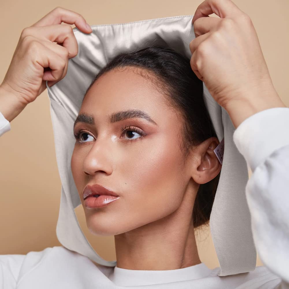 Belsen Satin Bonnet Silk Bonnet Sleep Cap Satin Lined Slouchy Beanie Night Sleeping Hat Adjustable for Curly Hair (White) Beauty and Personal Care Belsen