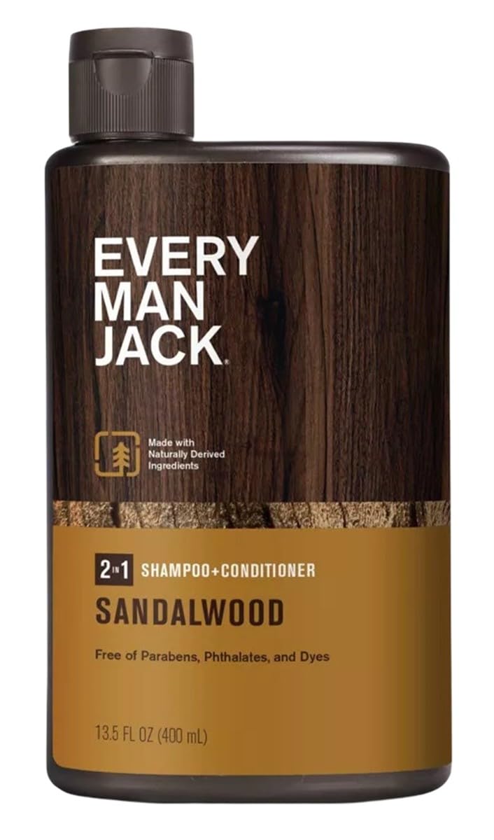 Every Man Jack Shampoo 2-in-1 Sandalwood 13.5 Ounce (400ml) (Pack of 2)