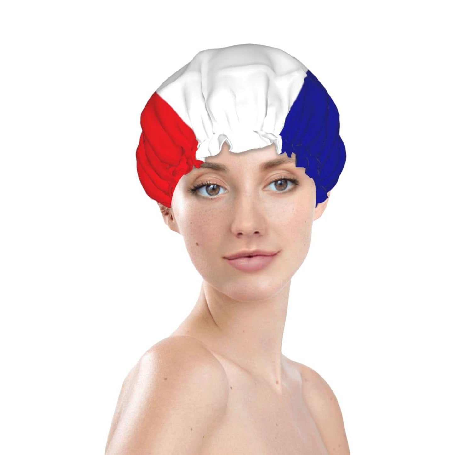 French Flag Prints Shower Cap Double Layer Lined Waterproof Bathing Shower Hat Beauty and Personal Care Hayyett