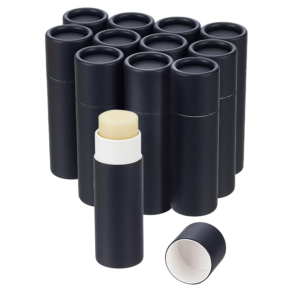 AHANDMAKER 12 Pcs Black Paperboard Lip Balm Tubes 0.3 oz Empty Refillable Solid Perfume Lip Gloss Container for DIY Cosmetic Storage Travel Use Lip Beauty and Personal Care AHANDMAKER