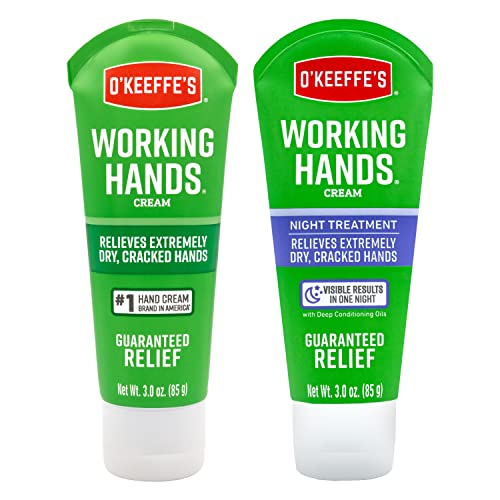 O'Keeffe's Working Hands Hand Cream Plus Night Treatment Cream Bundle - 3 oz Tubes (2 total) - Repairing Skincare for Cracked, Dry Hands Beauty & Personal Care O'Keeffe's