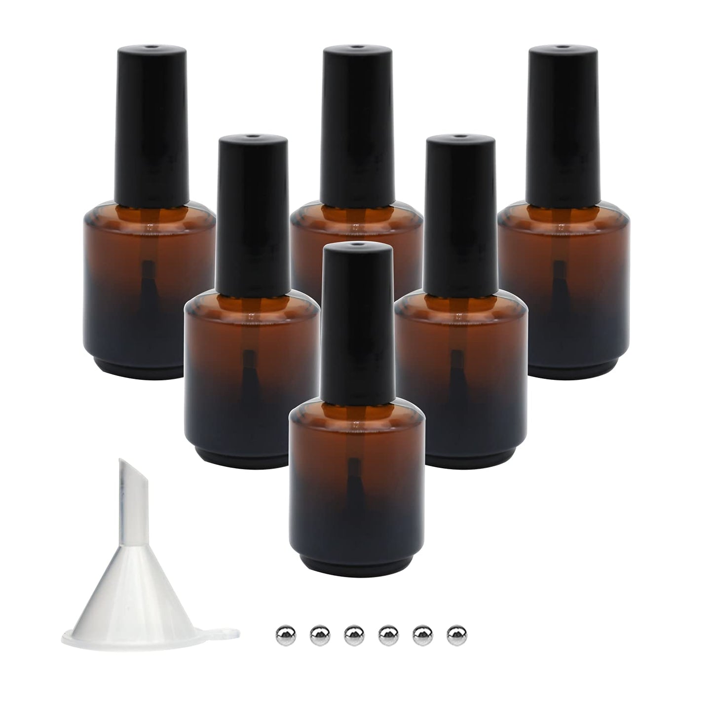 Agidea 6PCS Empty Nail Polish Bottles Amber 15ML/0.5 oz, Empty Dark Glass Refillable Nail Polish Bottles with Brush & Mixing Balls & Funnels,Brown Beauty & Personal Care Agidea