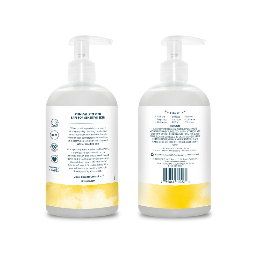 Kirk's Hydrating Hand Wash - Made with Coconut Oil and Aloe Vera, With Odor Neutralizing Technology To Help Eliminate Odors, Non-GMO, Vegan, Lemon Beauty & Personal Care Kirk's