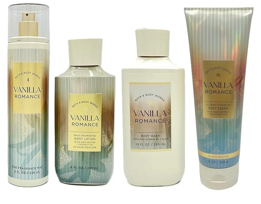 Bath and Body Works Vanilla Romance 4 Piece Body Care Set - Mist, Body Cream, Lotion, and Body Wash - Full Size Beauty and Personal Care Bath & Body Works