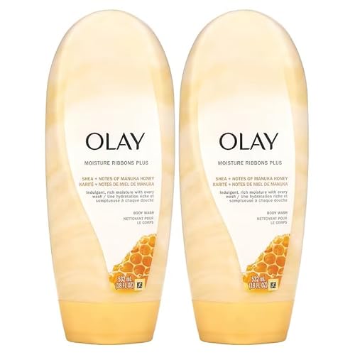 Olay Moisture Ribbons Plus Body Wash with Shea + Notes of Manuka Honey, Long-Lasting Moisture and Soft, Smooth Skin 18 FL OZ (Pack of 2) Beauty & Personal Care Olay