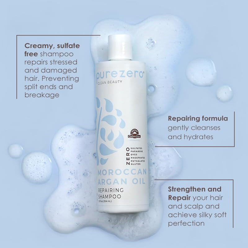 Purezero Moroccan Argan Oil Shampoo & Conditioner set - Repair Damaged Hair - Fight Dandruff & Frizz - Zero Sulfates, Parabens, Dyes, Gluten - 100% Beauty & Personal Care Purezero