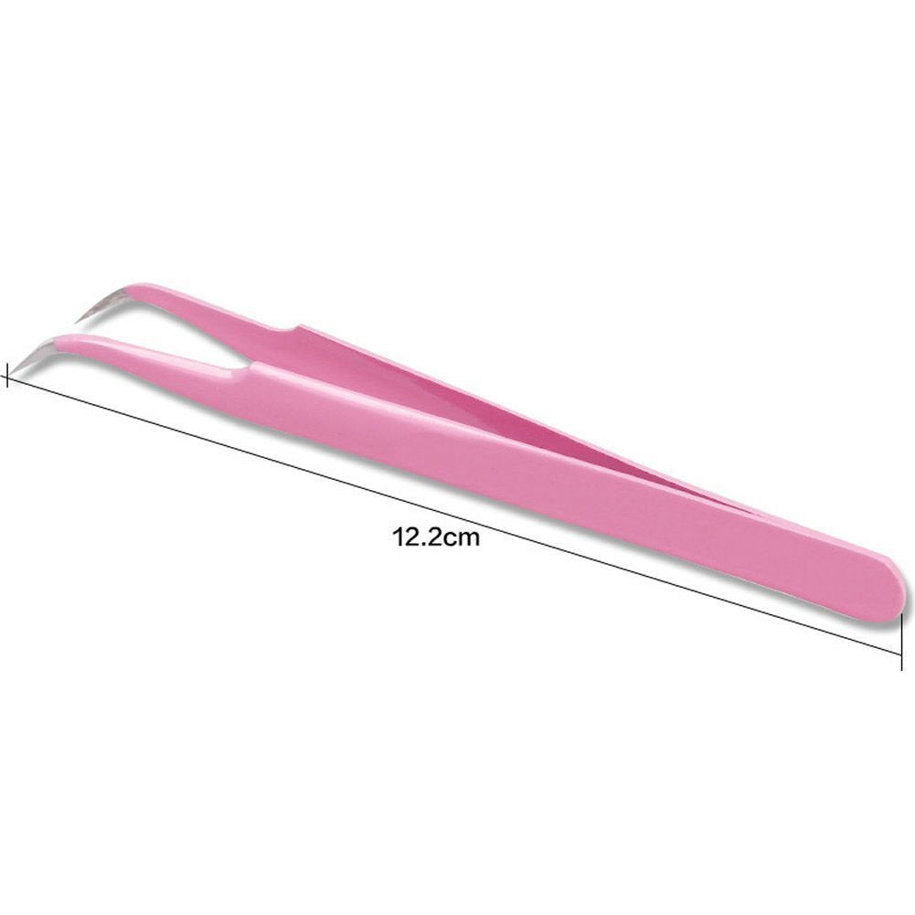 AKOAK 2 Pieces Stainless Steel Tweezers for Eyelash Extension - Straight and Curved Tip Tweezers - Pink Beauty and Personal Care AKOAK