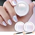evpct 2Pcs Pearl White Mermaid Aurora Chrome Nail Powder Kit for Gel Nails Polish Rainbow Holographic Iridescent Chameleon Metallic Neon Nail Pigment Beauty & Personal Care evpct