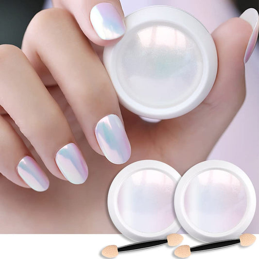 evpct 2Pcs Pearl White Mermaid Aurora Chrome Nail Powder Kit for Gel Nails Polish Rainbow Holographic Iridescent Chameleon Metallic Neon Nail Pigment Beauty & Personal Care evpct