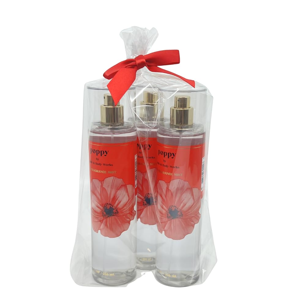 Bath & Body Works Poppy Mist 8 Fluid Ounce (2022 Limited Edition) Pack of 3 Gift Set for Women Beauty and Personal Care Bath & Body Works