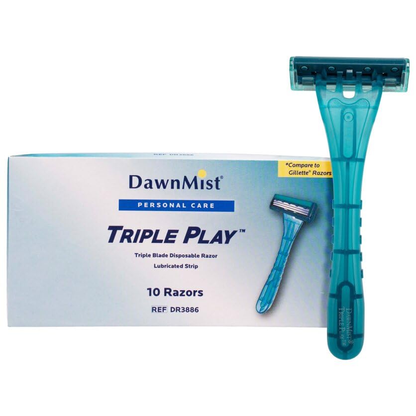 DawnMist Triple Play Razors - Triple Blade with Lubricating Strip, Single Edge, Teal, 2 Pack (20 Count) Beauty and Personal Care DawnMist