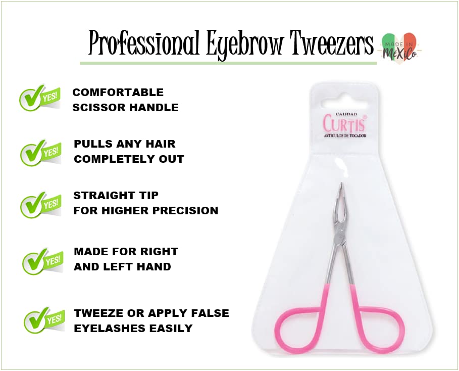 Curtis PROFESSIONAL Salon TWEEZERS with Easy Scissor Handle, CASE Included; The BEST PRECISION EYEBROW TWEEZERS Men/Women; Tools for Facial Hair Beauty and Personal Care Curtis
