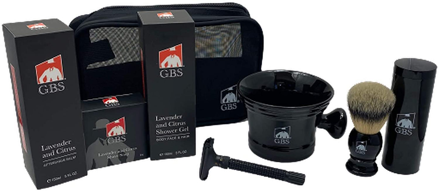 G.B.S Black Deluxe Razor Set, Butterfly Opening De Adjustable Razor Shaving Bowl Soap Shower Gel and Aftershave Balm Beauty and Personal Care G.B.S