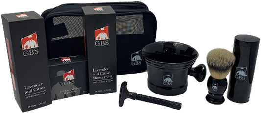 G.B.S Black Deluxe Razor Set, Butterfly Opening De Adjustable Razor Shaving Bowl Soap Shower Gel and Aftershave Balm Beauty and Personal Care G.B.S