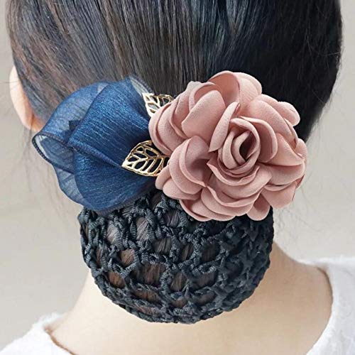 Women Hair Bun Cover Net Snood Hairnet Bowknot Decor Barrette Hair Clip Bow Ribbon Flower Hair Accessories For Stewardess Banks Hotels Restaurant Beauty & Personal Care NATUWORLD