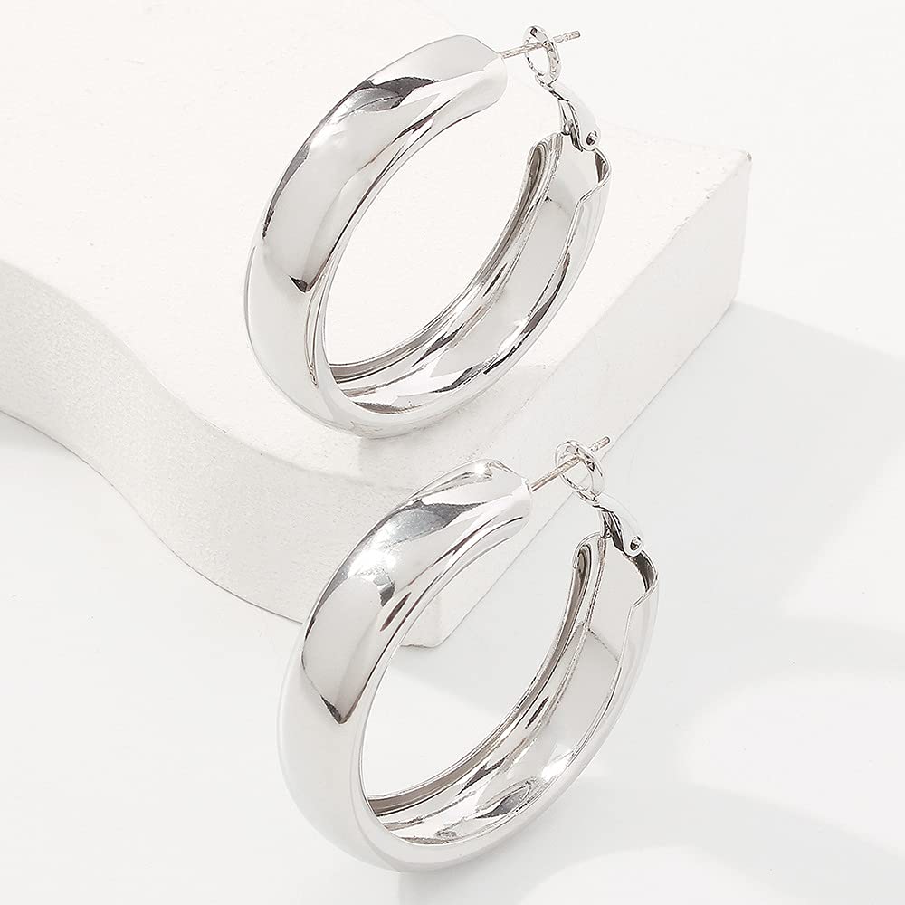 JWICOS Silver Lightweight Chunky Hoop Earrings for Women Tube Acrylic Large Round Open Loop Earrings (Silver) Beauty & Personal Care JWICOS