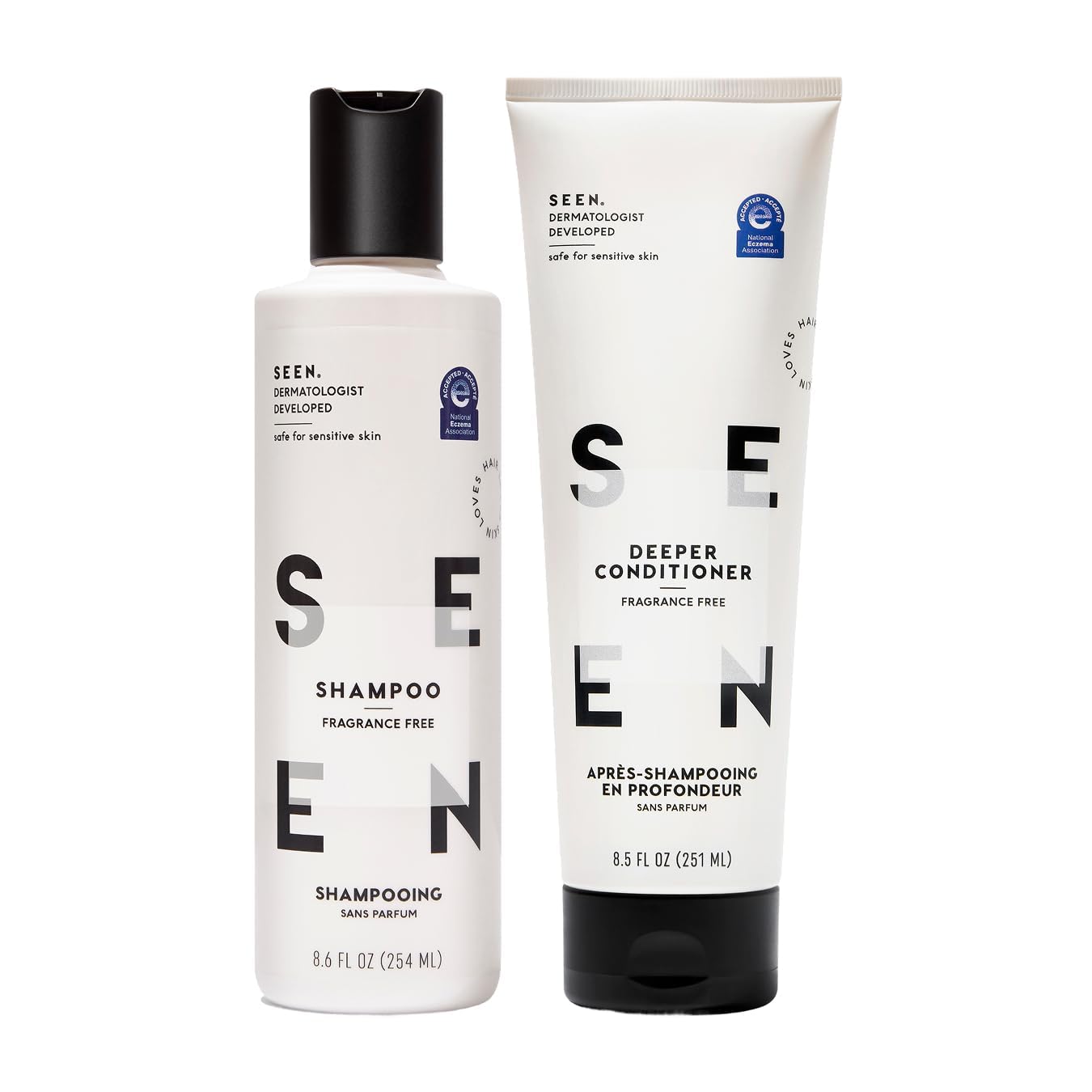 SEEN Shampoo & Deeper Conditioner Bundle, Fragrance Free - Non-Comedogenic Hair Care Set, Dermatologist-Developed, Safe for Sensitive, Eczema Beauty & Personal Care SEEN