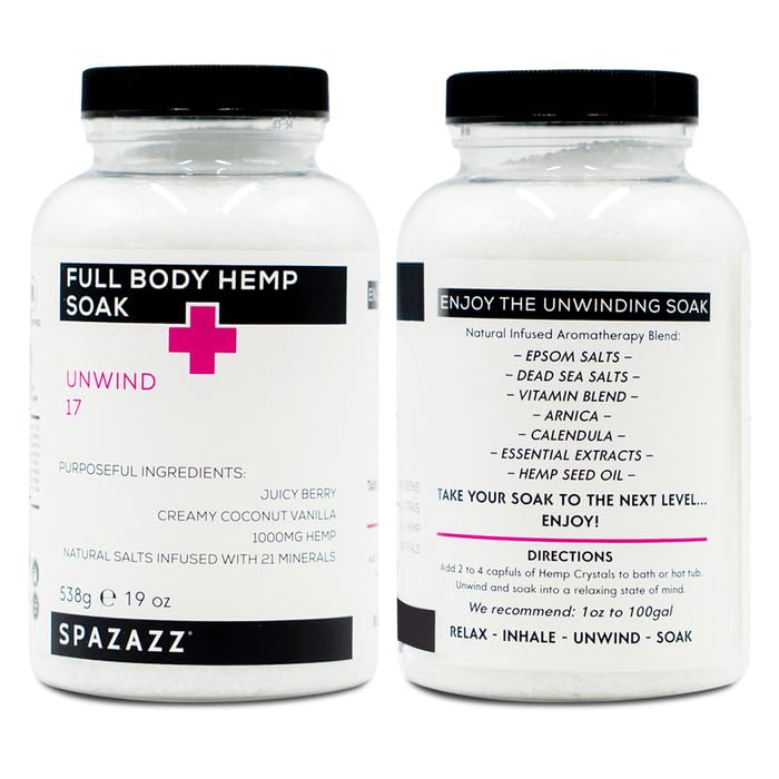 Spazazz Full Body Hemp Soak - 1000mg Hemp - Spa Hot Tub & Bath Aromatherapy Bath Salt Crystals - 538g/19oz (Unwind 17) Beauty and Personal Care Spazazz