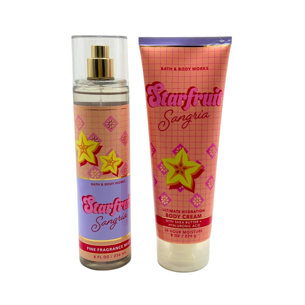 Bath & Body Works STARFRUIT SANGRIA Fine Fragrance Mist & Ultimate Hydration Body Cream 2-piece Gift Set with a Red Bow for Holidays - Full Size Beauty and Personal Care Bath & Body Works