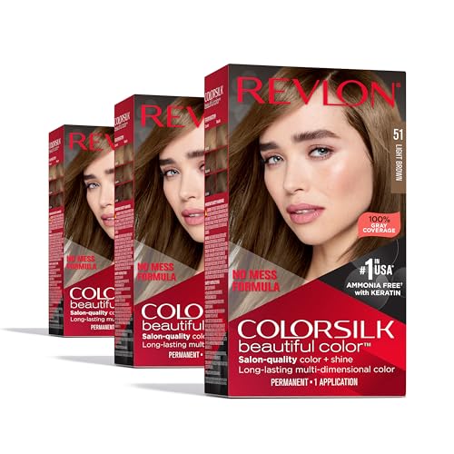 Revlon Colorsilk Beautiful Color Permanent Hair Color, (OLD VERSION) 51 Light Brown (Pack of 3) Beauty & Personal Care REVLON