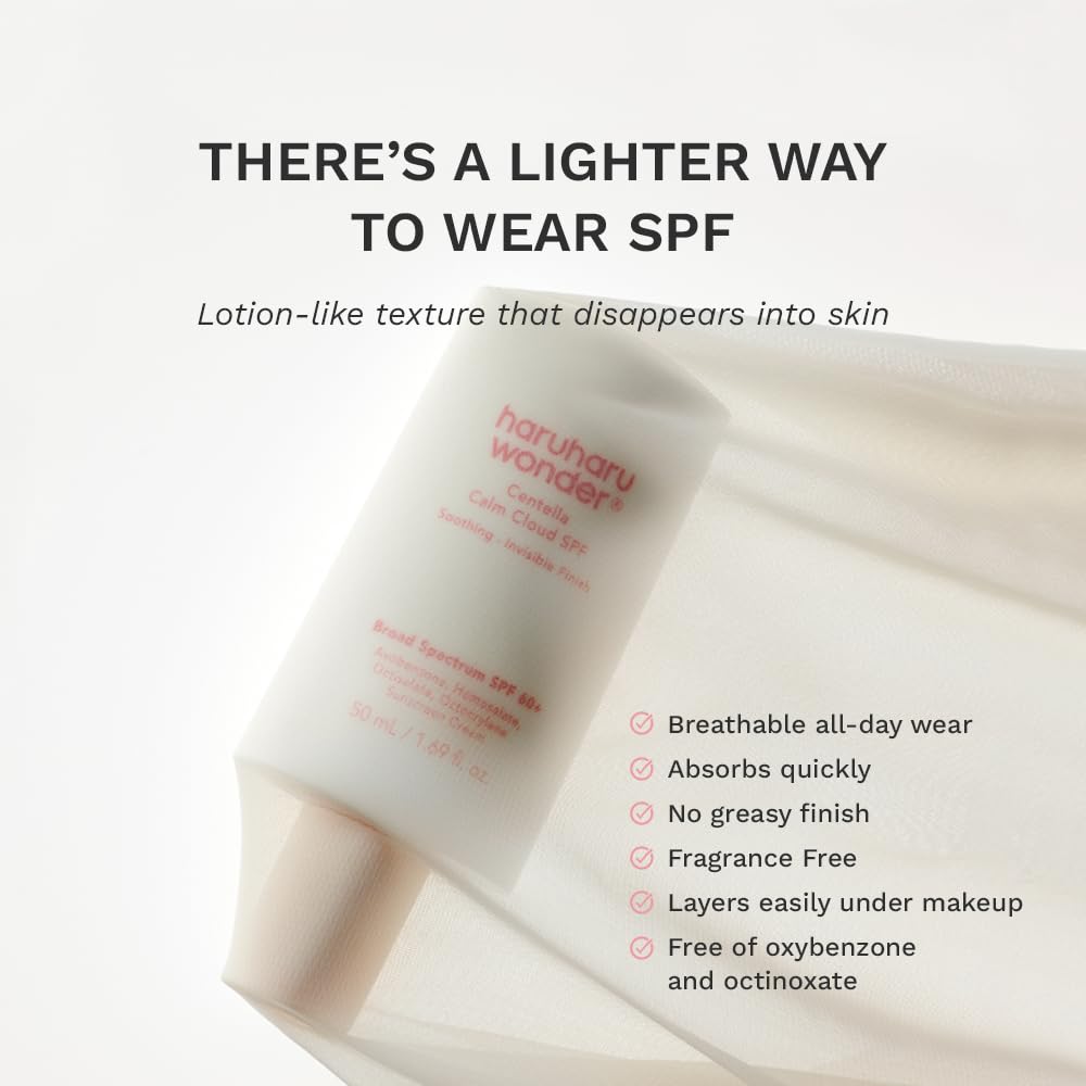 haruharu wonder Centella Calm Cloud Face Sunscreen Broad Spectrum SPF 60+, 1.69 fl oz, Korean Sunscreen, No White Cast, Hyaluronic Acid, Ceramide Beauty and Personal Care HARUHARU