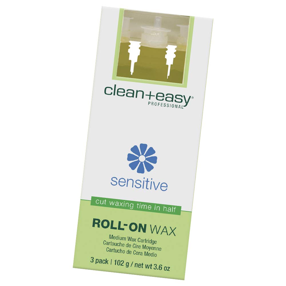 Clean + Easy Sensitive Roll On Wax Refill - Medium Wax Cartridge Refill for Face & Body Hair Removal, Soft Wax for Sensitive Skin, Hygienic Waxing Beauty and Personal Care Clean + Easy
