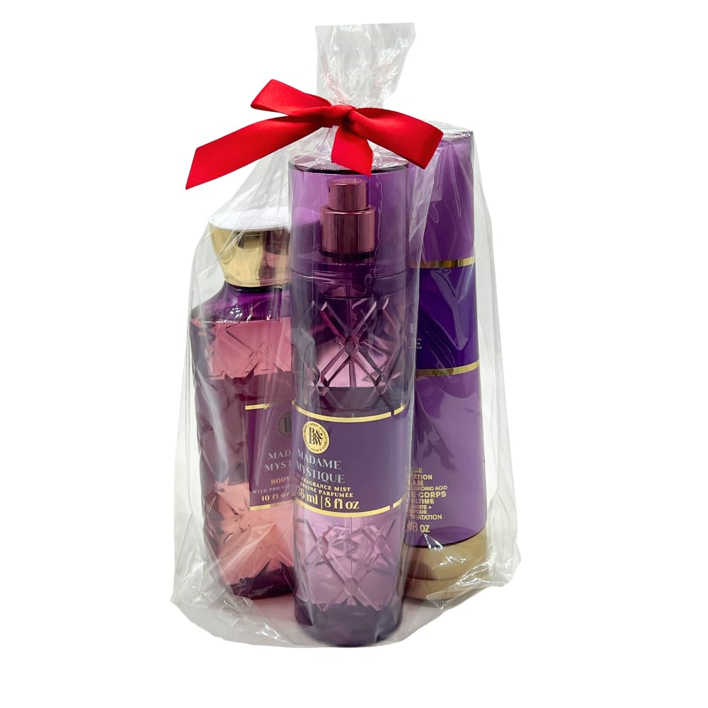 Bath & Body Works MADAME MYSTIQUE Fine Fragrance Mist, Ultimate Hydration Body Cream & Body Wash 3-piece Gift Set with a Red Bow for Holidays - Full Beauty and Personal Care Bath & Body Works