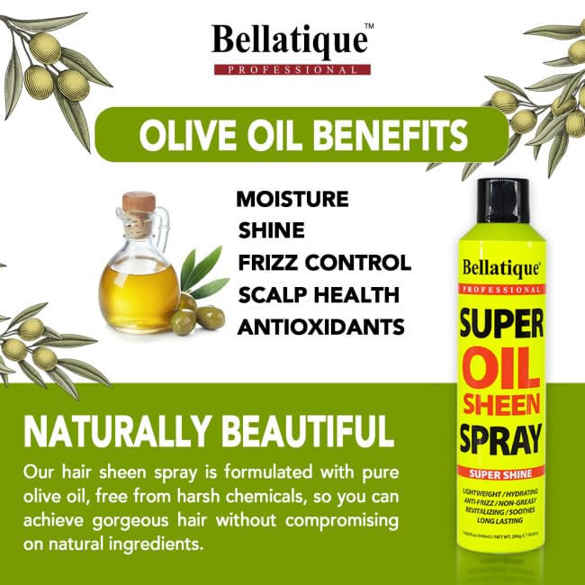 BELLATIQUE Super Oil Sheen Spray (14.88 oz) - Super Shine. Lightweight, Hydrating, Anti-Frizz, Non-Greasy, Revitalizing, Soothes, Long Lasting, Deep Beauty & Personal Care BELLATIQUE