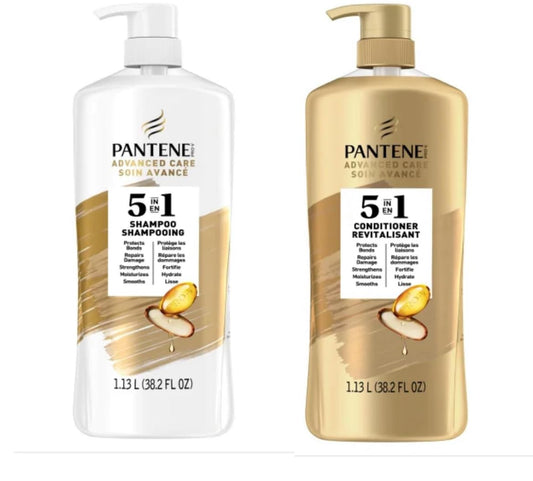 Pantene Advanced Care Shampoo and Conditioner 5 in 1 Moisture, Strength, Smoothness, Pro-V vitamin B5 Complex 38.2 FL/OZ each - 90% Stronger hair Beauty & Personal Care Pantene