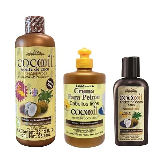 Coconut Oil Hair Care Bundle - Shampoo 32.12 fl oz, Hair styling Cream 8.45 fl oz, and Pure Coconut Oil with Biotin 2.8 fl oz - Revitalize, Nourish Beauty & Personal Care LABS INCREDIBLE