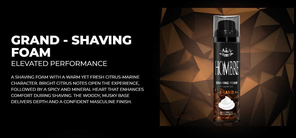 HOMBRE Grand Shave Foam for Men - Citrus Marine Woody Scent - Smooth Glide & Comfort - Aluminum-Free Formula 200 ml (Pack of 3) Beauty and Personal Care HOMBRE