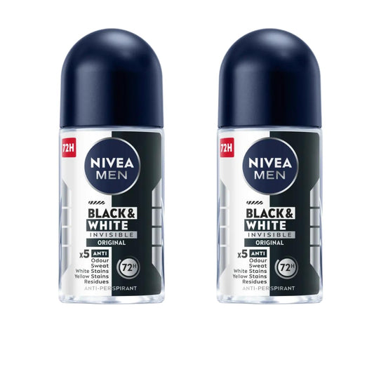 NIVEA Men Roll-On Deodorant Invisible Black & White Original, 72H Anti-Perspirant Protection, Fights Sweat & Body Odor, No White or Yellow Marks on Beauty and Personal Care NIVEA
