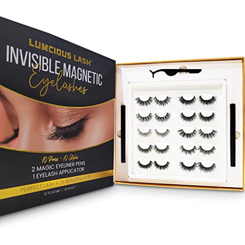 Invisible Magnetic Eyelashes and Eyeliner Kit- 10 Pairs Natural Look False Lashes With 2 Magic Magnetic Eyeliner Pens and Applicator- 3D Reusable Beauty & Personal Care Lumcious Lash