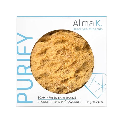 Alma K Soap Infused Bath Sponge - Bath & Shower Loofah for Women - Exfoliating Body Scrubber with Sweet Almond and Aloe Vera - White Tea and Neroli Beauty and Personal Care ALMA K