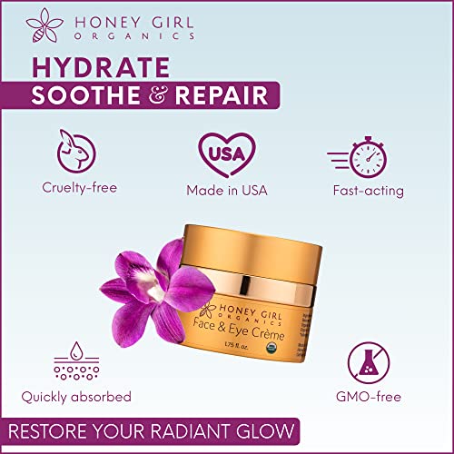 Honey Girl Organics Face & Eye Crème, USDA Certified Organic Facial Moisturizer & Under Eye Cream for Wrinkles, Dark Circles and Puffiness w/Hydrating Beauty & Personal Care Honey Girl Organics