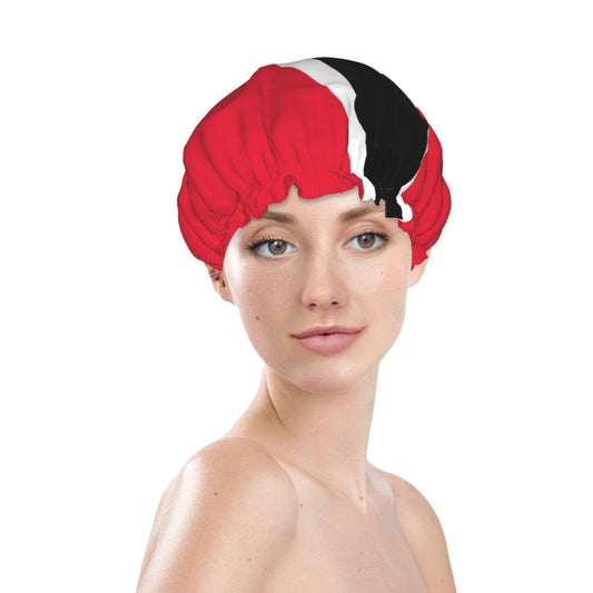 Trinidad Tobago Flag Prints Shower Cap Double Layer Lined Waterproof Bathing Shower Hat Beauty and Personal Care Hayyett