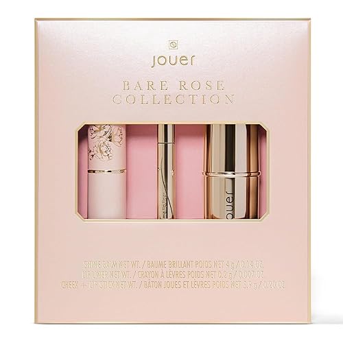 Jouer Bare Rose Collection - Blush Stick, Cream Lip Liner, Lip Plumping Balm Kit - Face Makeup in Rose Shades - Hydrating Formulas for Long Wear Beauty & Personal Care Jouer