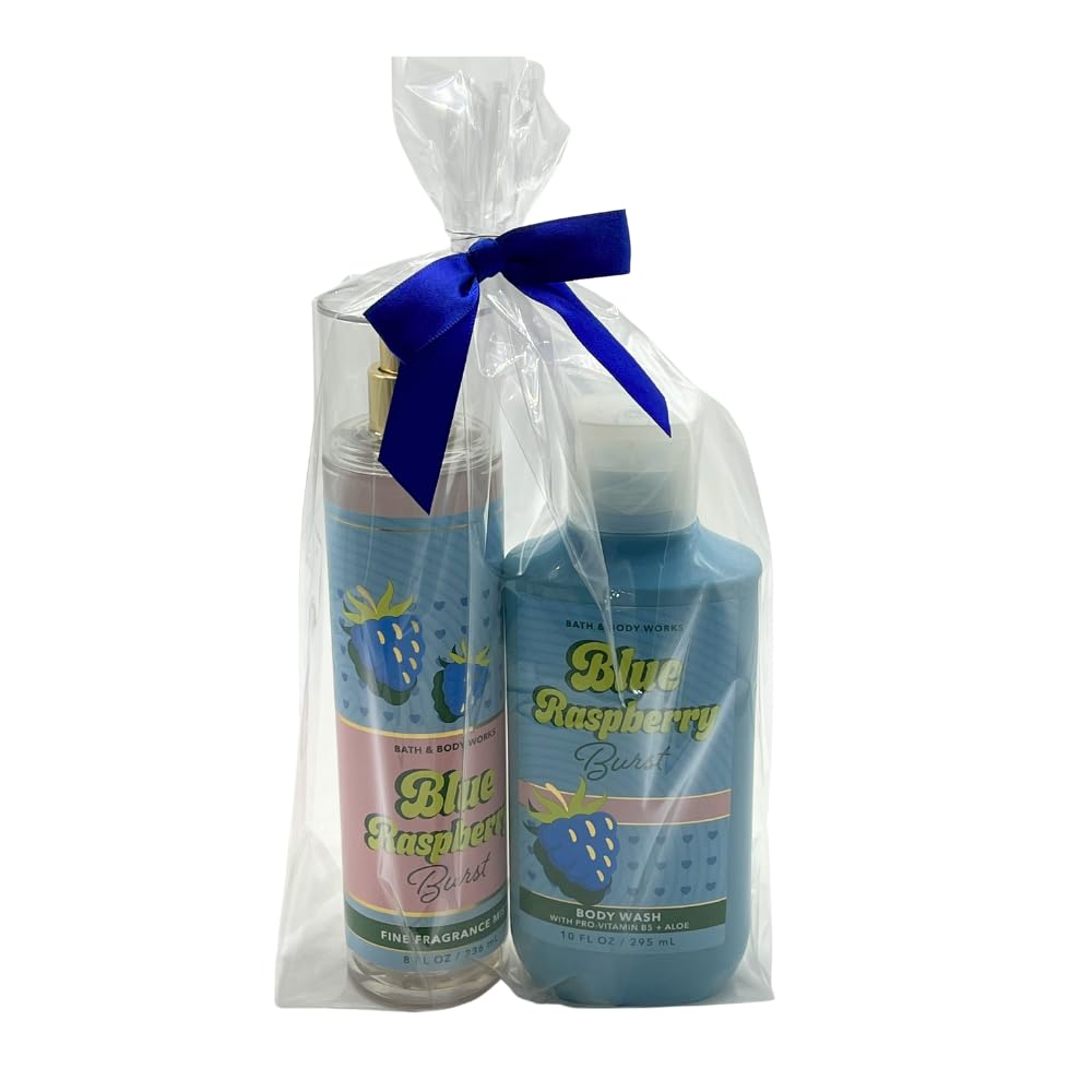 Bath & Body Works BLUE RASPBERRY BURST Fine Fragrance Mist & Body Wash 2-piece Gift Set with a Blue Bow for Holidays - Full Size Beauty and Personal Care Bath & Body Works