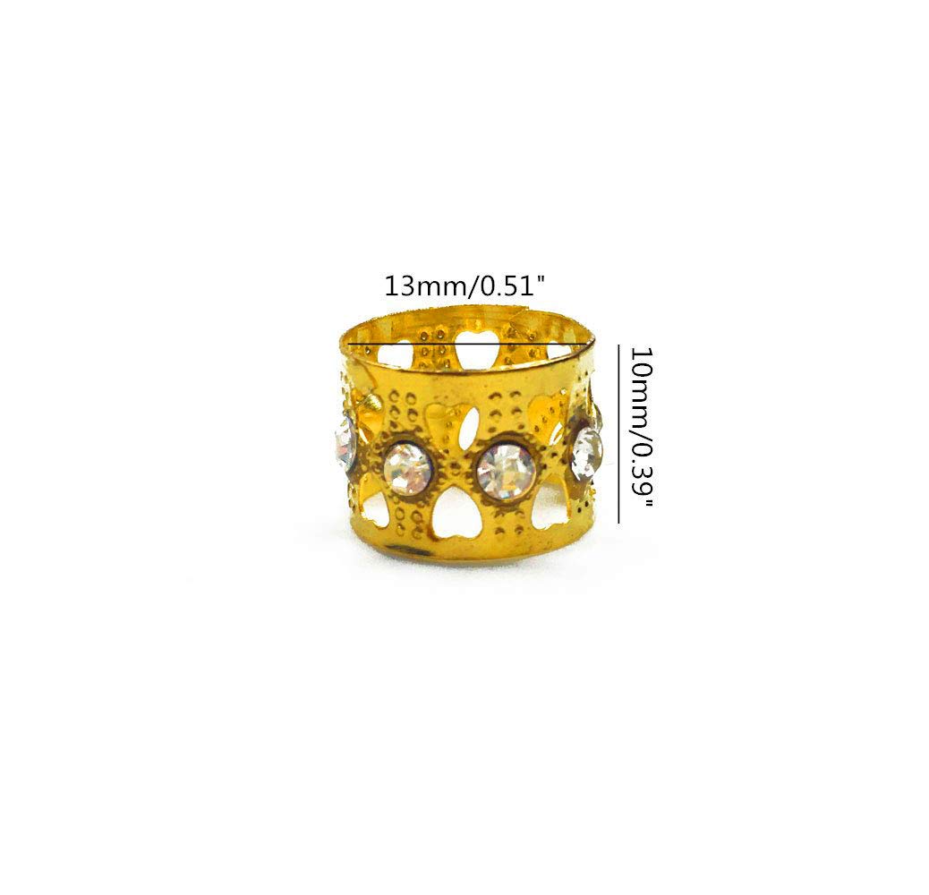 Hyamass 30pcs Gold Hair Accessories, Rhinestone Aluminum Dreadlocks Beads with Adjustable Cuffs, Metal Hair Ring Clips Hair Jewelry for Women Beauty & Personal Care Hyamass