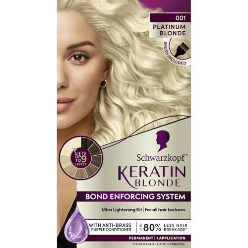 Schwarzkopf Keratin Blonde Hair Dye, 001 High Lift Platinum Blonde, Professional Quality Permanent Hair Color, Bond Enforcing System, Pre-Color Serum Beauty & Personal Care Schwarzkopf