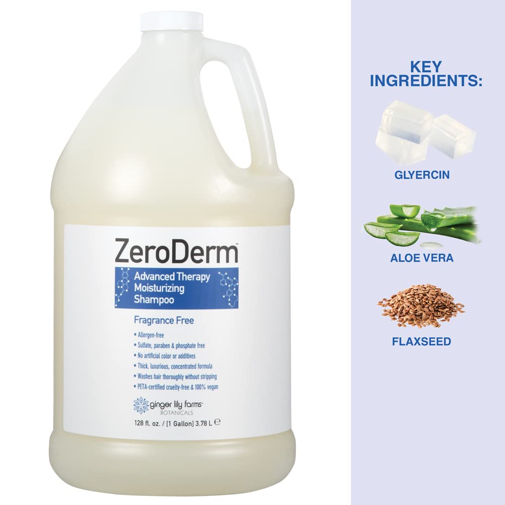 Ginger Lily Farms Botanicals ZeroDerm Advanced Therapy Moisturizing Shampoo for All Hair Types, 100% Vegan & Cruelty-Free, Fragrance Free, 1 Gallon Beauty & Personal Care Ginger Lily Farms