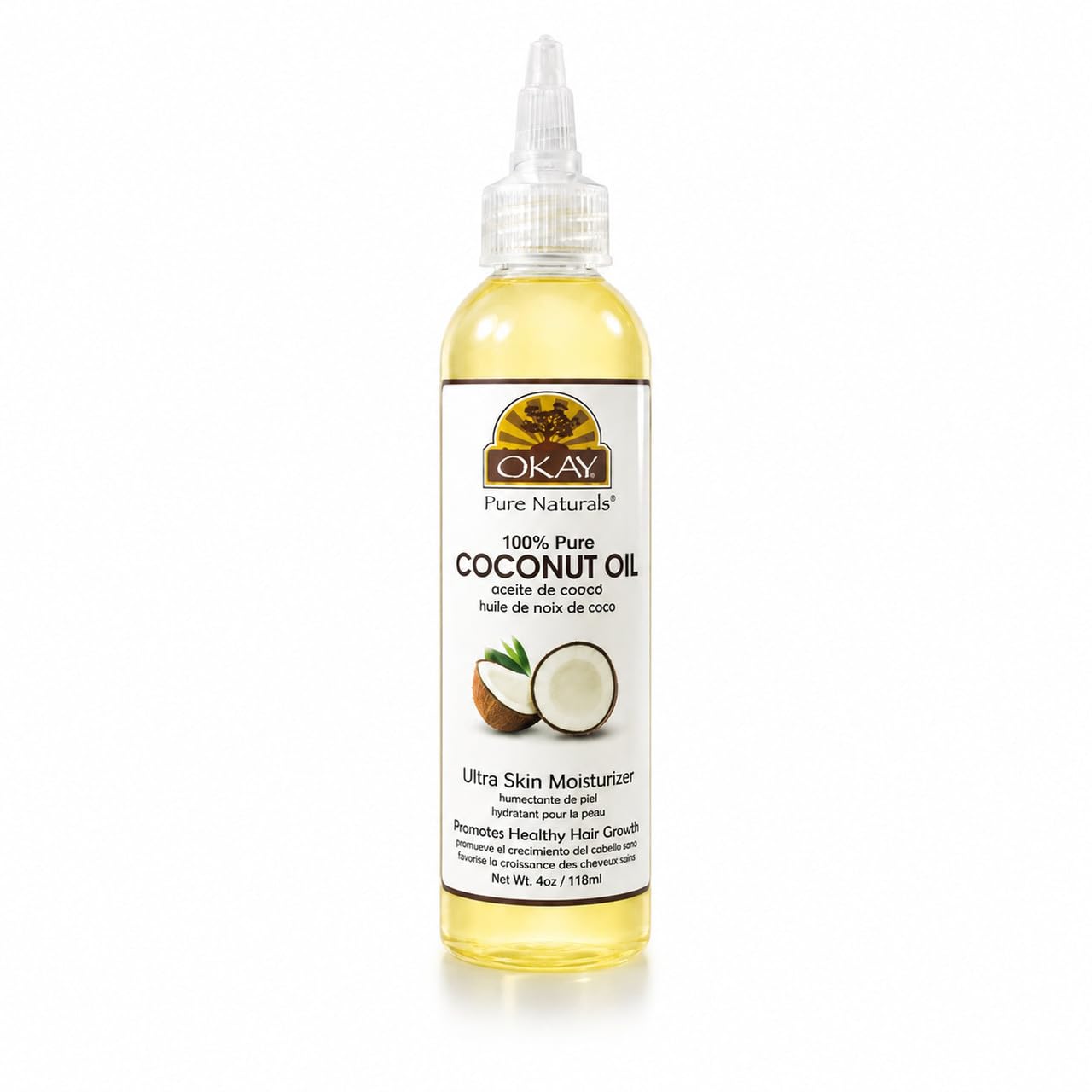 OKAY 100% Pure Coconut Oil for Hair & Skin - Coconut Oil for Women & Men, Perfect for Hair & Body, for Massage & Moisturizer, Natural - 4 fl oz Beauty & Personal Care OKAY