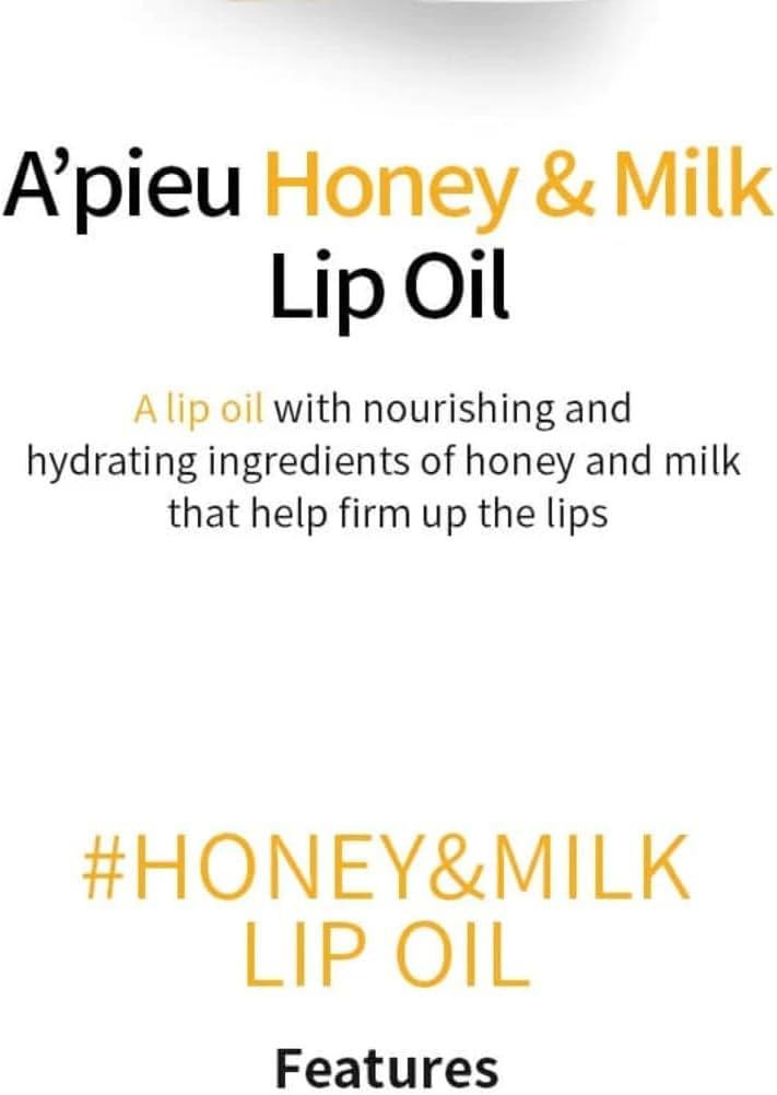 A'PIEU Honey & Milk Lip Oil I Korean Lip Oil, Long-Lasting Moisture, Nourishing Extracts, Smooth Finish, Lightweight Beauty and Personal Care A'PIEU