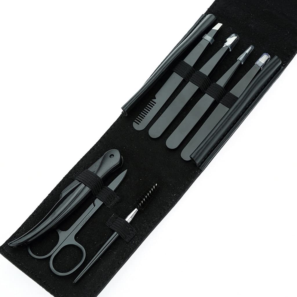 AFPSDLFJDLS Seven-piece eyebrow trimming set beauty tools stainless steel clip black tweezers Beauty and Personal Care AFPSDLFJDLS