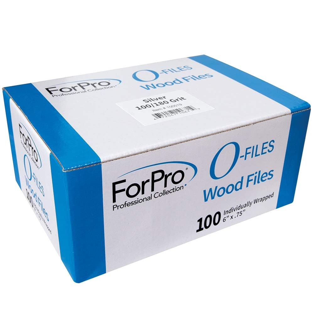 ForPro O-Files Wood Board, 100/180 Grit, Silver, Double-Sided Manicure & Pedicure Nail Files, 6” L x .75“ W, 100-Count Beauty & Personal Care ForPro Professional Collection