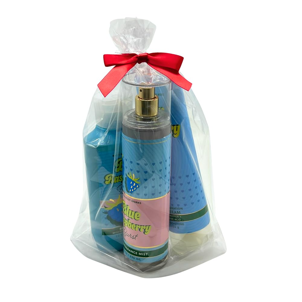 Bath & Body Works BLUE RASPBERRY BURST Fine Fragrance Mist, Ultimate Hydration Body Cream & Body Wash 3-piece Gift Set with a Red Bow for Holidays Beauty and Personal Care Bath & Body Works